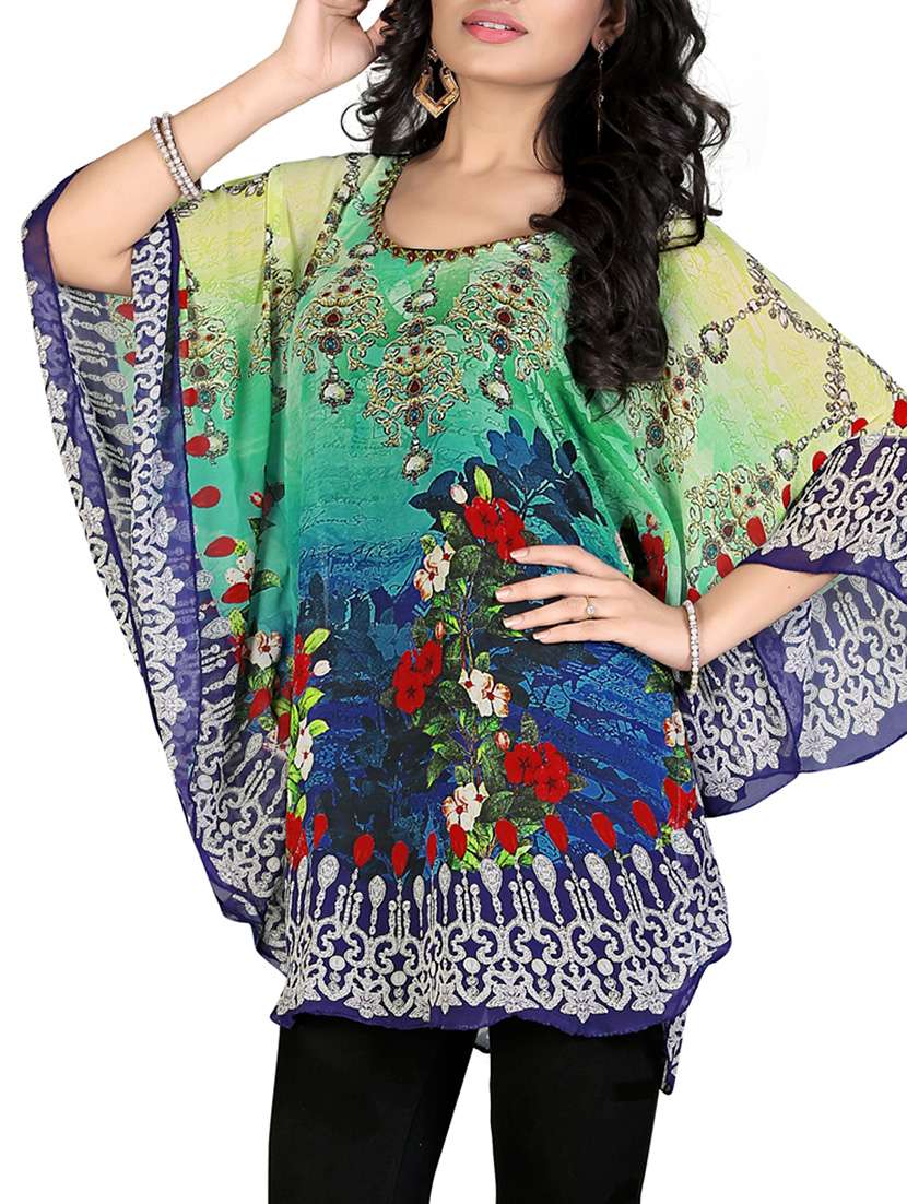 multi colored georgette printed kaftan