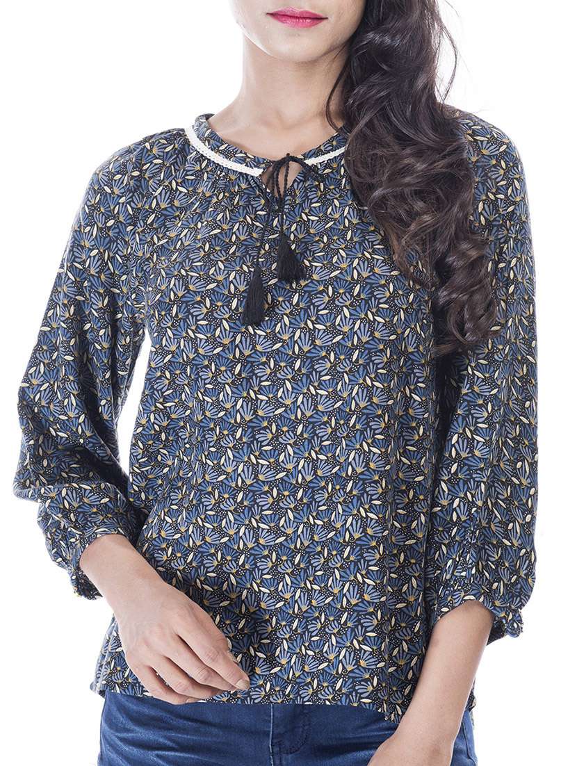 tie front lace detail floral top