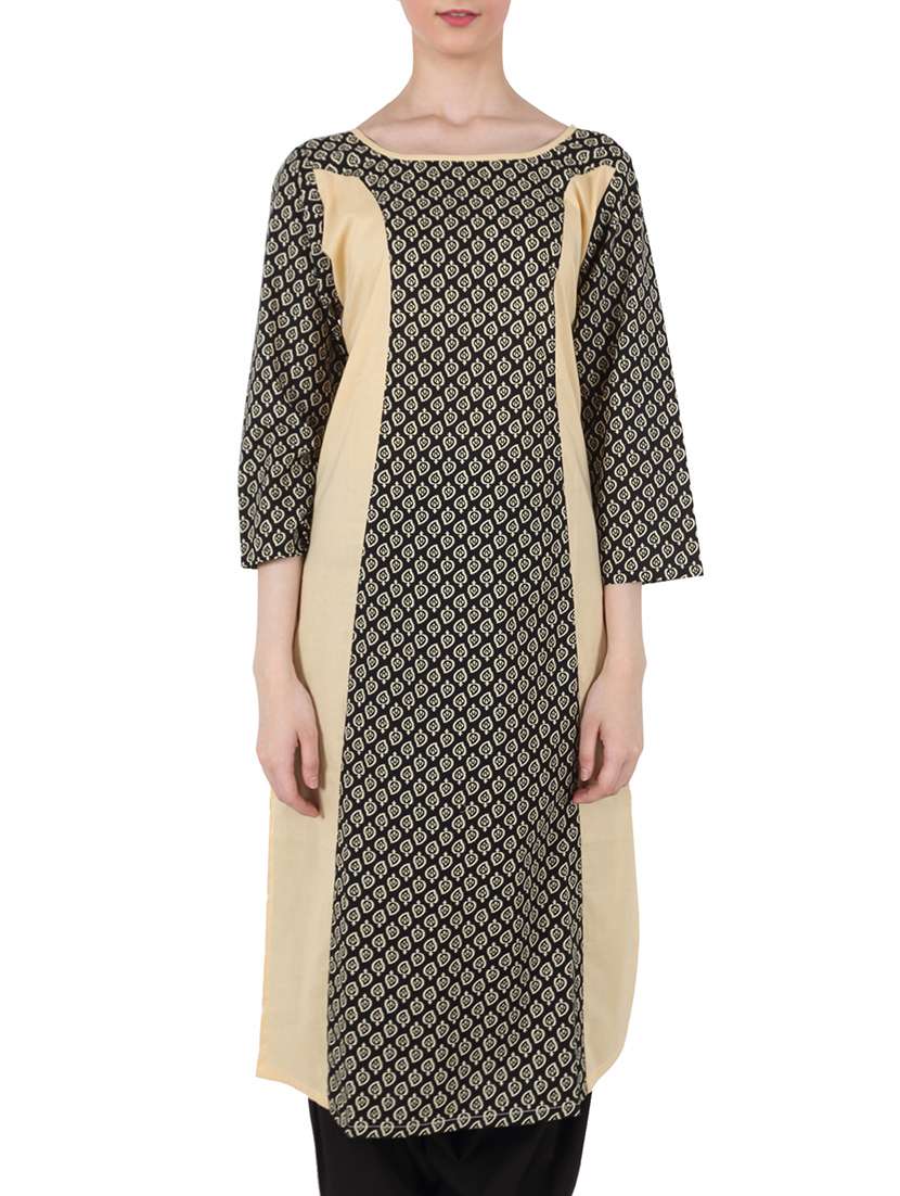 Buy online Brown Cotton Printed Kurta from Kurta Kurtis for Women by