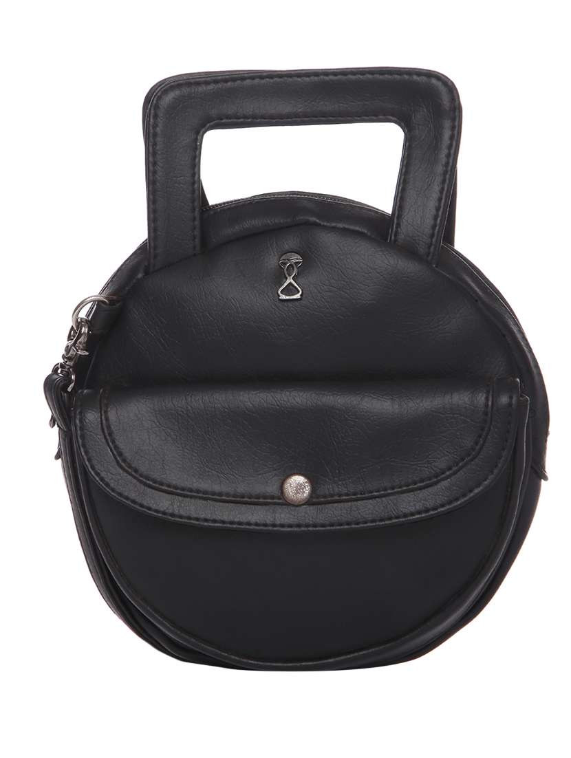 solid black leatherette sling bag