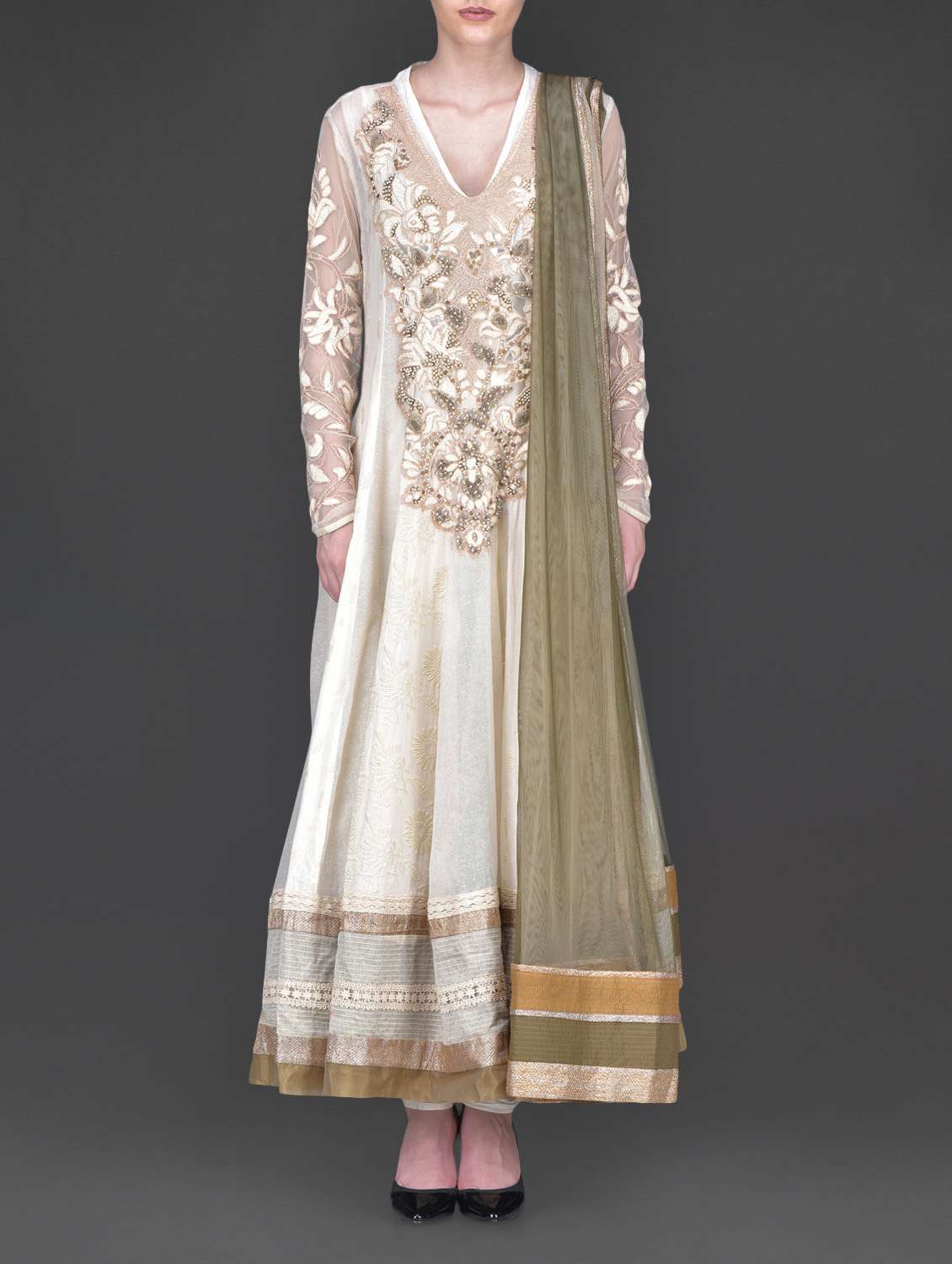 Buy online Embroidered Beige Anarkali Suit Set from Suits Dress