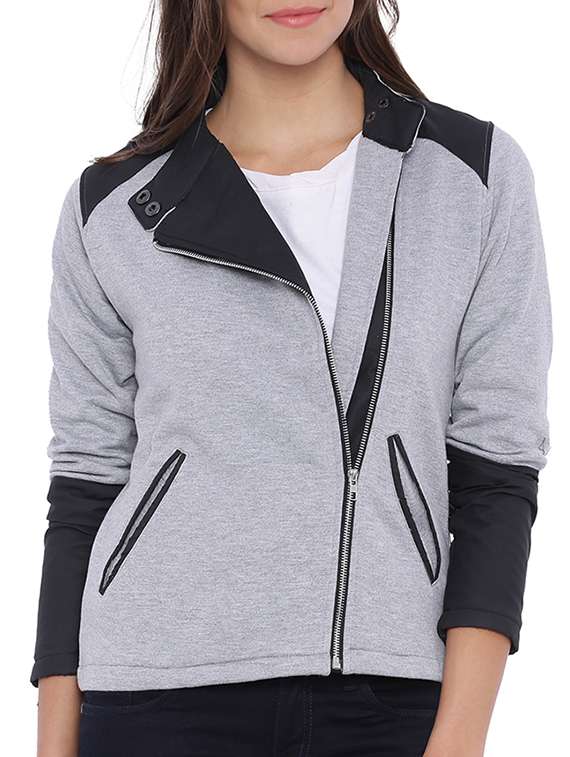 Grey Cotton Side Zipper Jacket