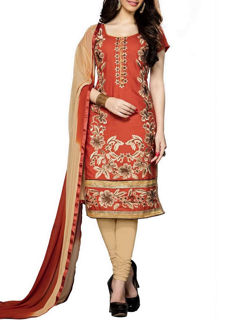 beige cotton churidaar suits unstitched suit