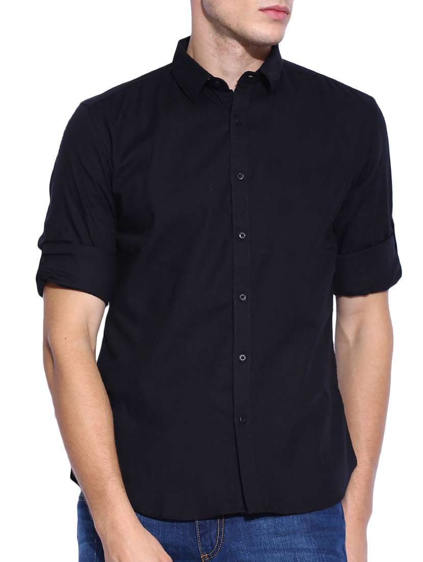 solid black cotton casual shirt