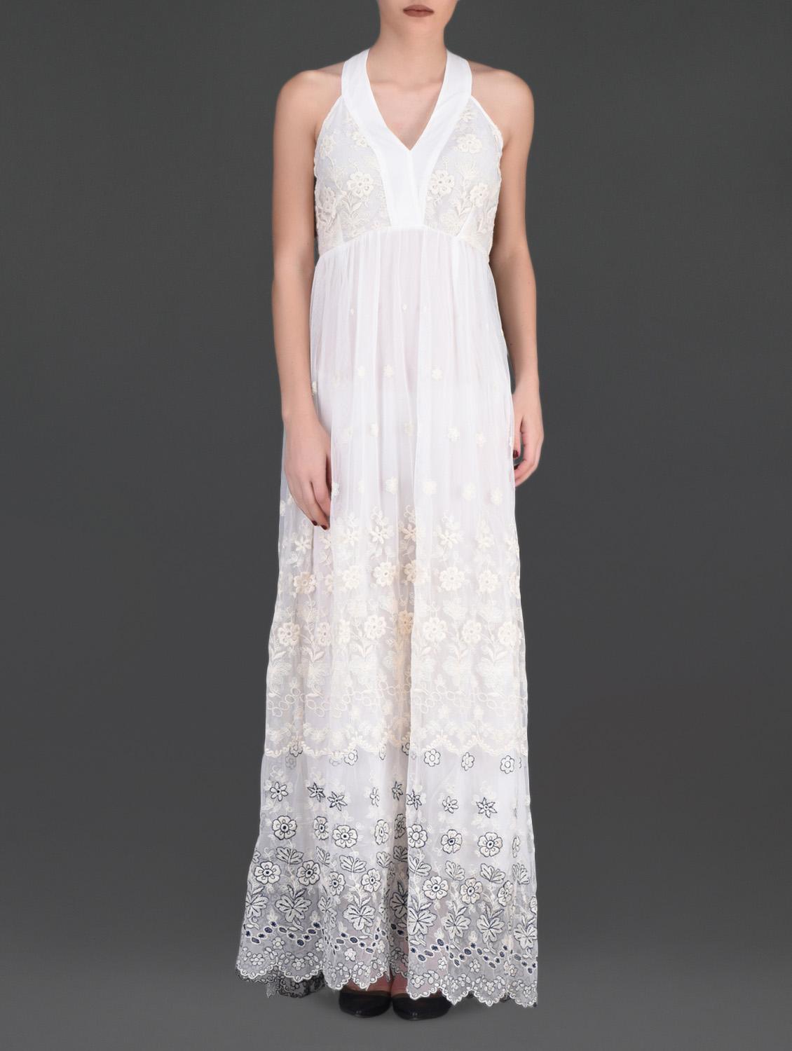 Embroidered White Halter Maxi Dress - LABEL Ritu Kumar