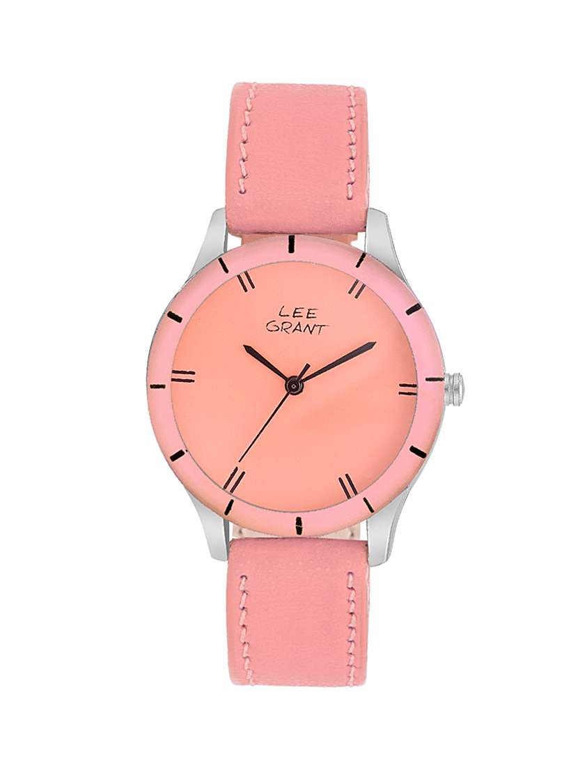 solid pink leatherette wrist watch