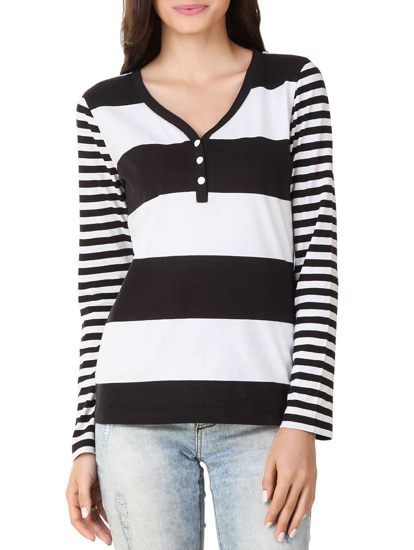 monochrome striped henley top