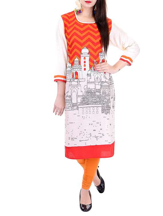 beige cotton printed kurta