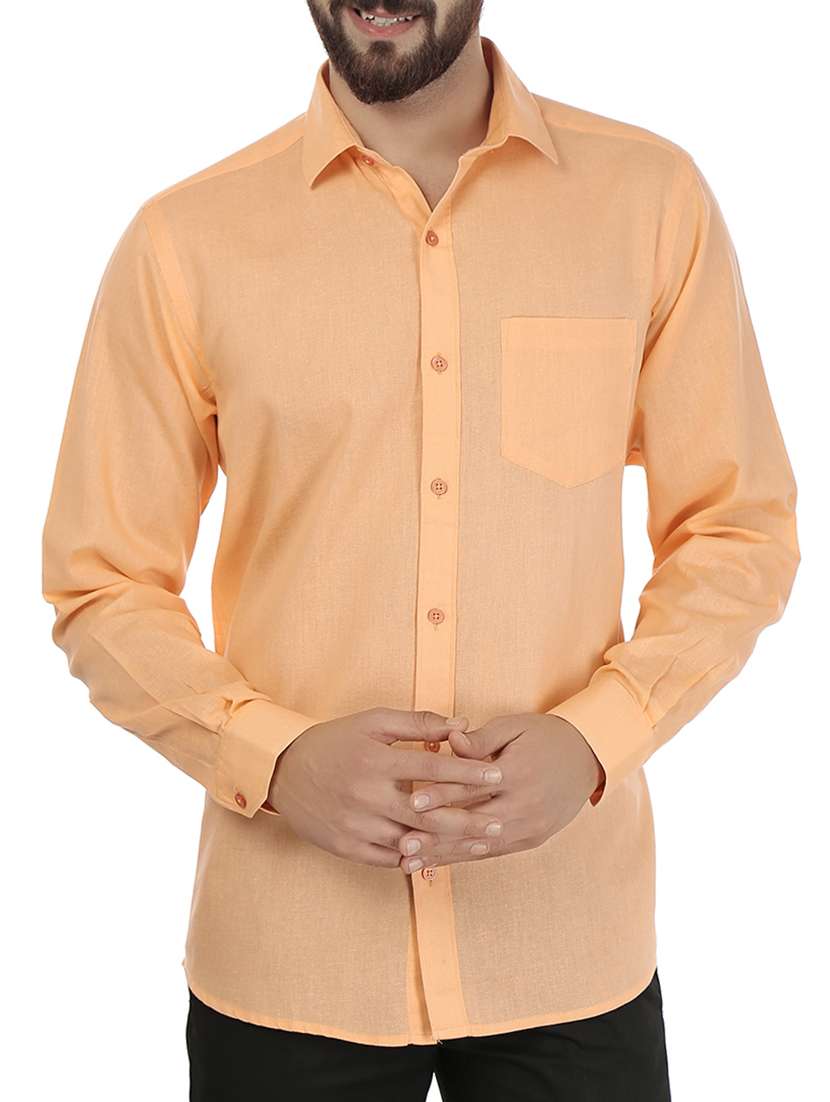 orange color, cotton casual shirt