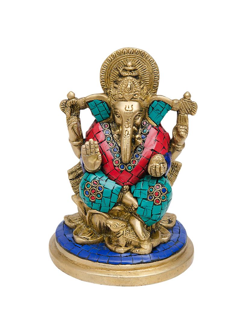 ganesha statue ganesh sitting idol of brass with stone work