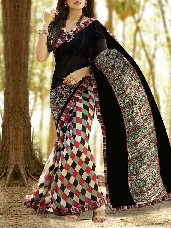 multi colored georgette printed saree