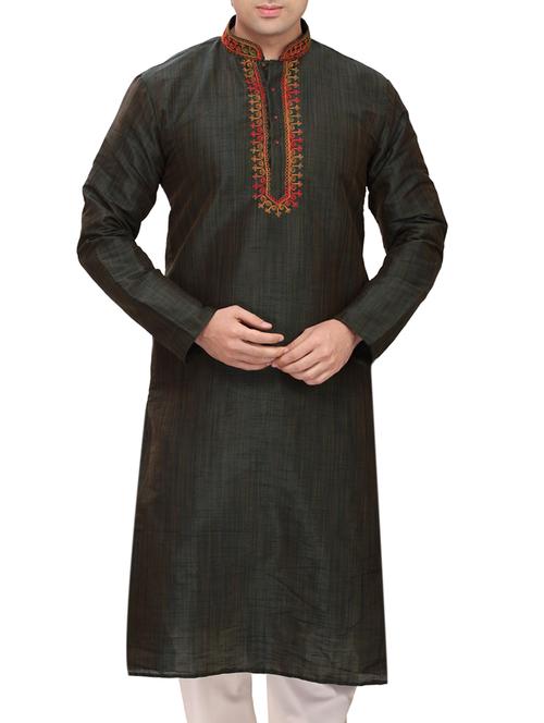 black cotton kurta - 11461485 -  Standard Image - 0