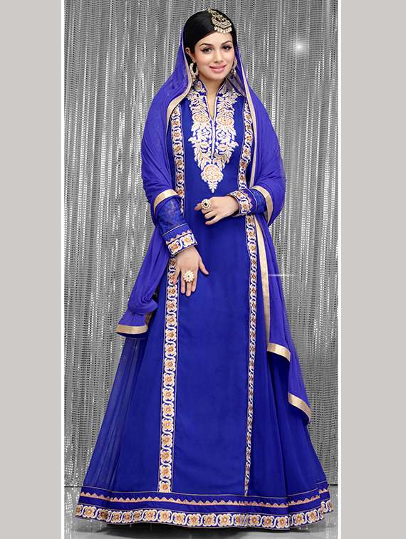 blue georgette embroidered unstitched suit set