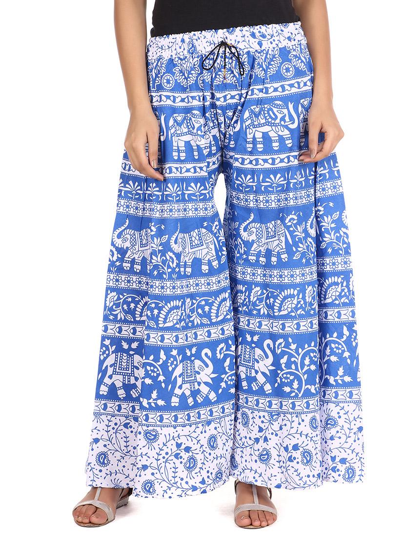 blue printed cotton palazzo - 11463861 -  Zoom Image - 0