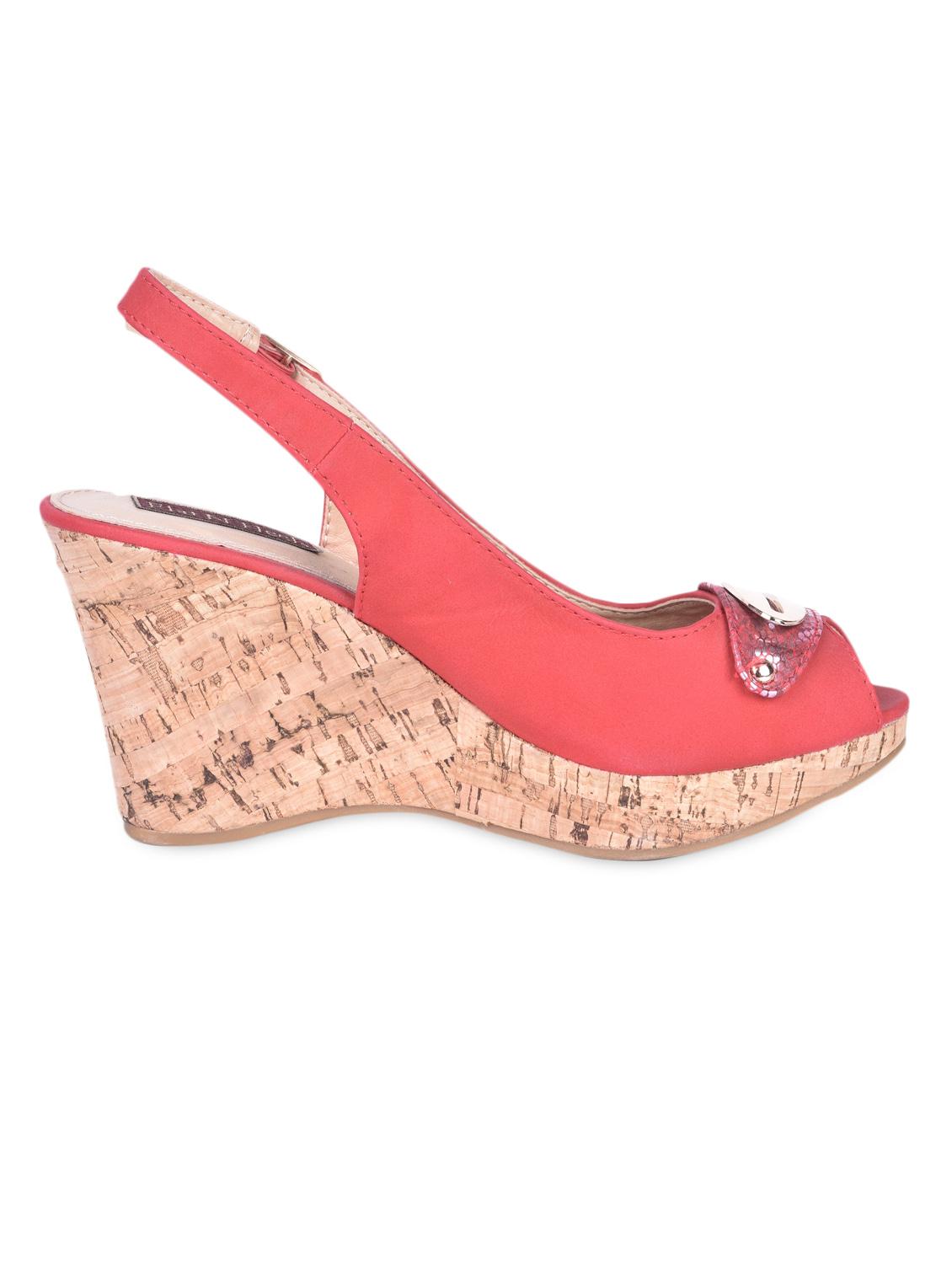 Metal Trim Sling Back Red Peep Toe Wedges - Flat N Heels