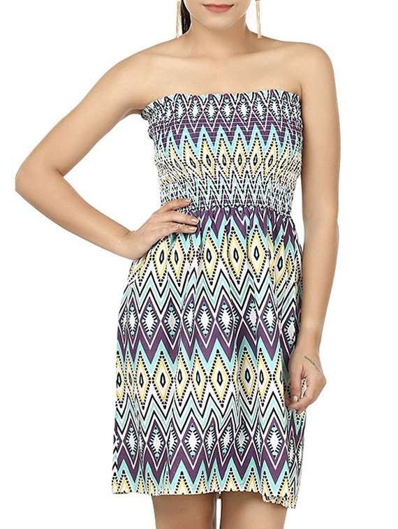 navy blue printed cotton tube dress - 11482395 -  Zoom Image - 0