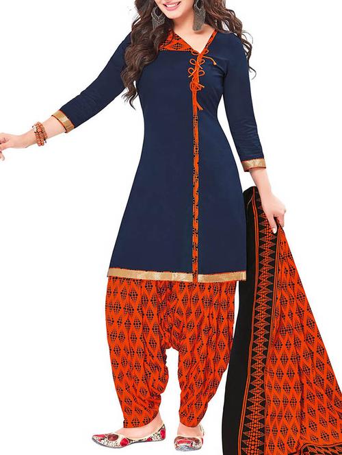 orange cotton unstitched suit - 11495473 -  Standard Image - 0