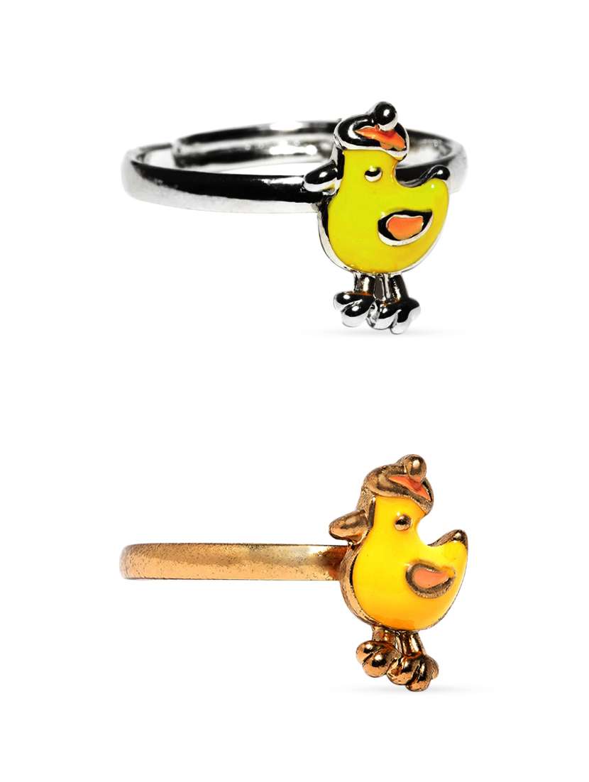 set of 2 yellow chicken metal rings