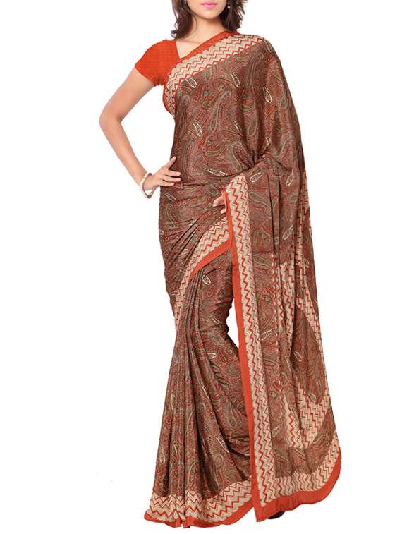 brown crepe saree with blouse