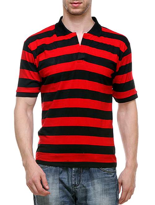red and black striped cotton polo t-shirt - 11509869 - Standard Image - 0