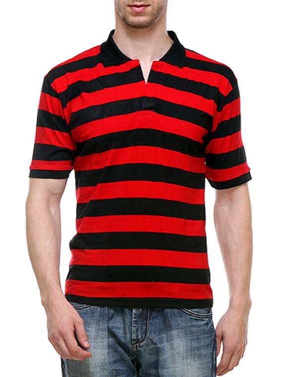red and black striped cotton polo t-shirt - 11509869 - Zoom Image - 0