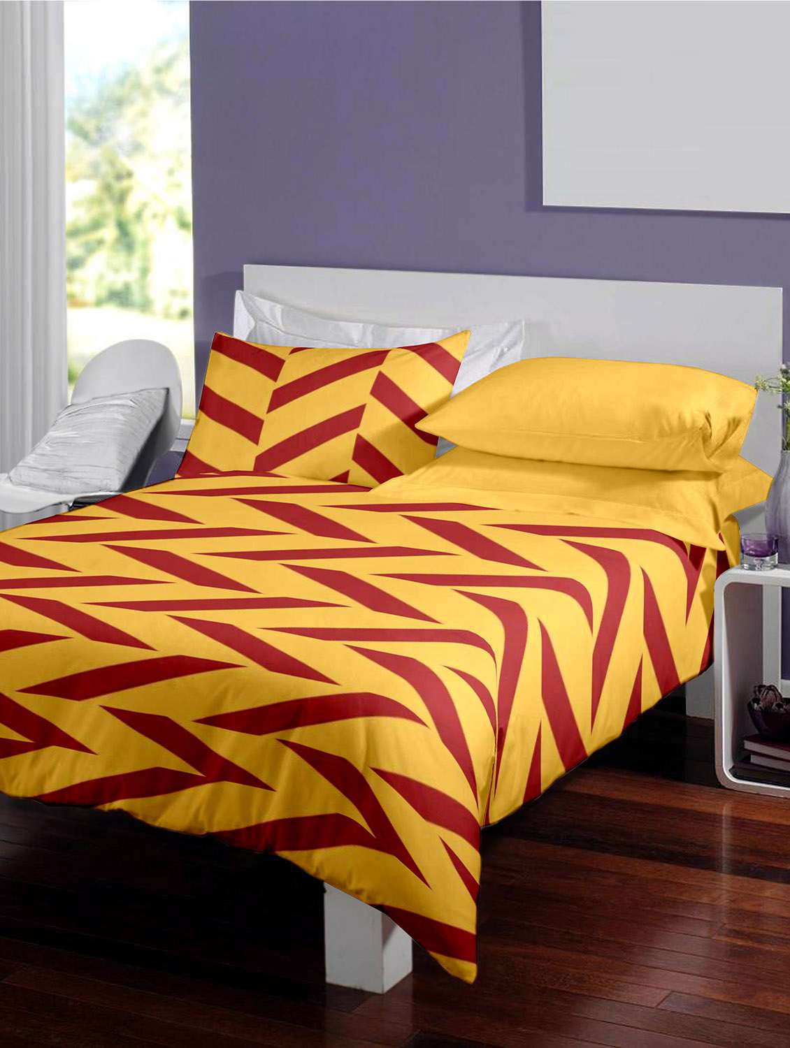 dreamscape 140tc 100% cotton yellow geometric single bedsheet set
