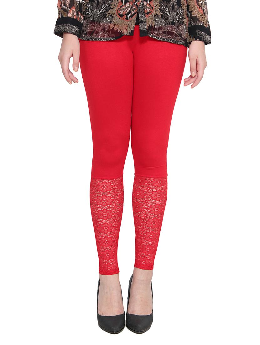 red color, viscose legging with lace - 11512317 - Zoom Image - 0