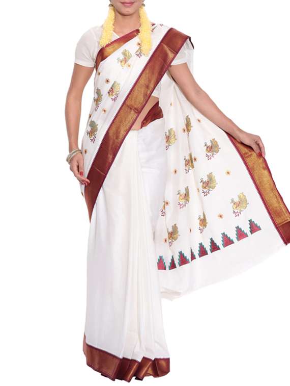 beige cotton kasavu saree with blouse