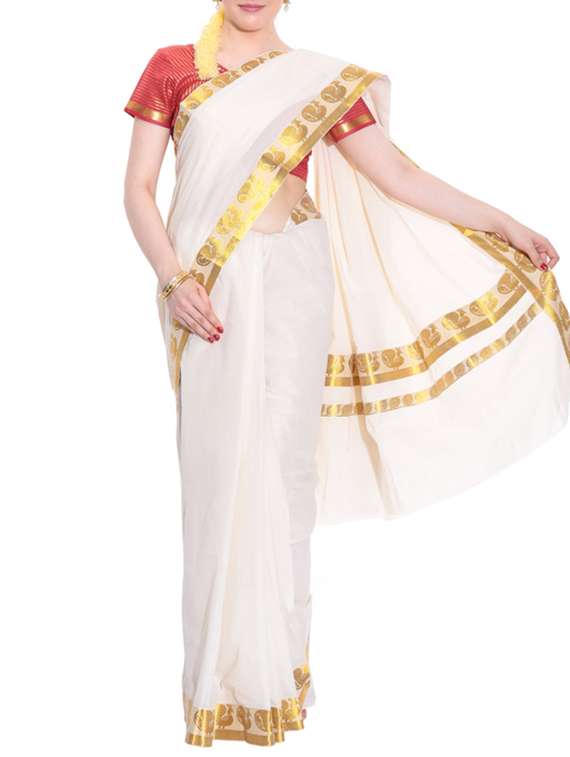 beige cotton kasavu saree with blouse
