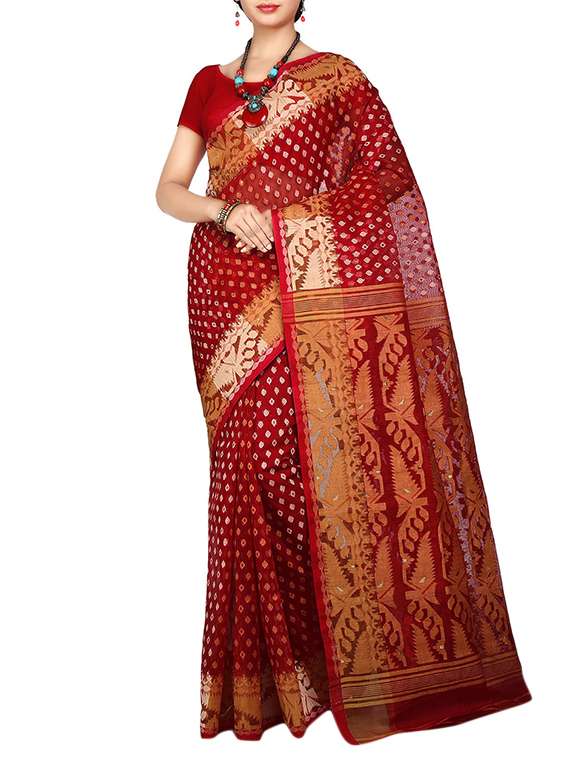 red silk blend handloom saree