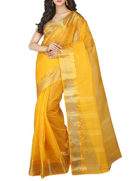 yellow cotton handloom saree