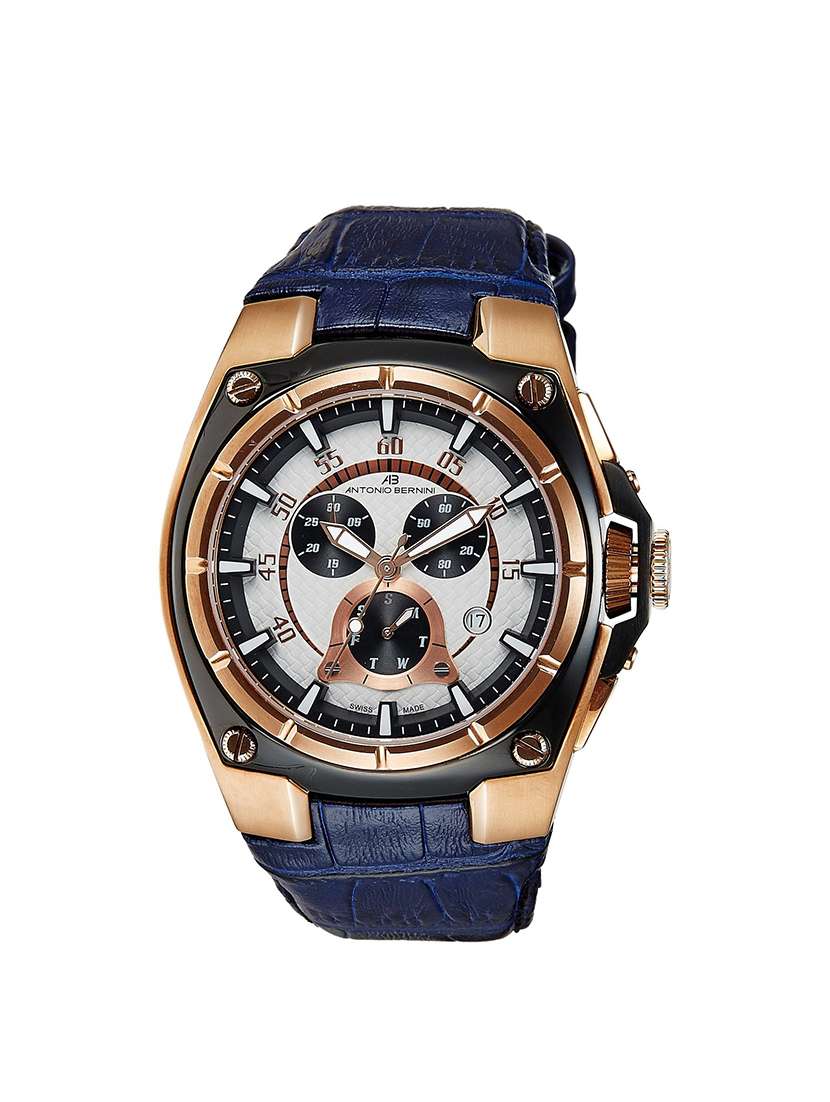 white dial blue strap chronograph watch