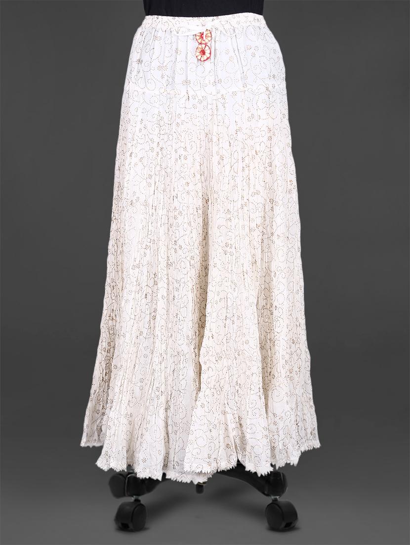 Off-White Khadi Printed Long Skirt - Naksh Jaipur