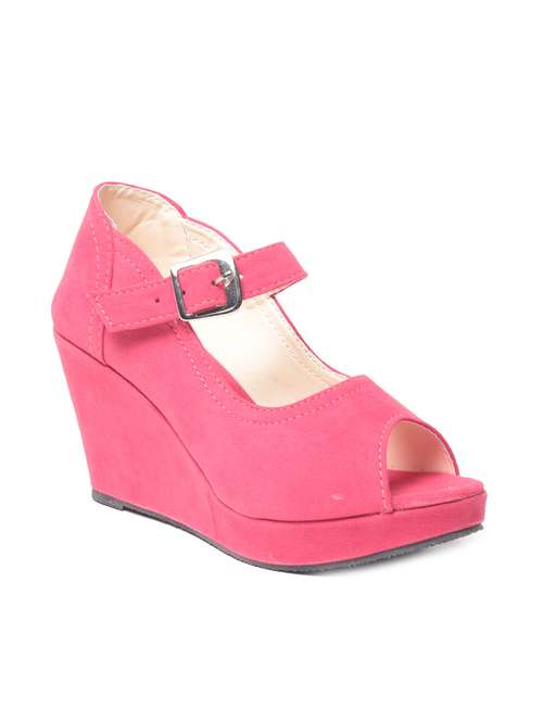 Buy Pink Patent Leather Platforms Wedges by Feel It - Online shopping for Wedges in India | 11522714