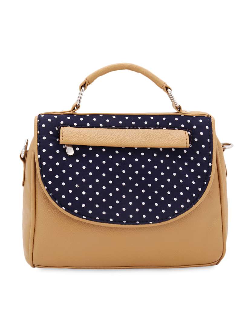 polka dot printed flap sling bag