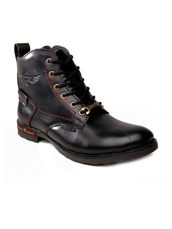 black lace up casual leather boot