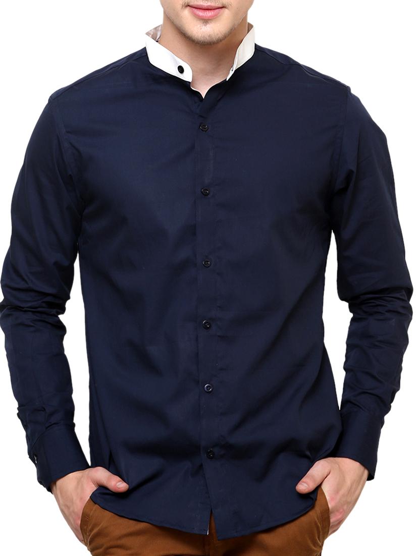 navy blue solid casual shirt