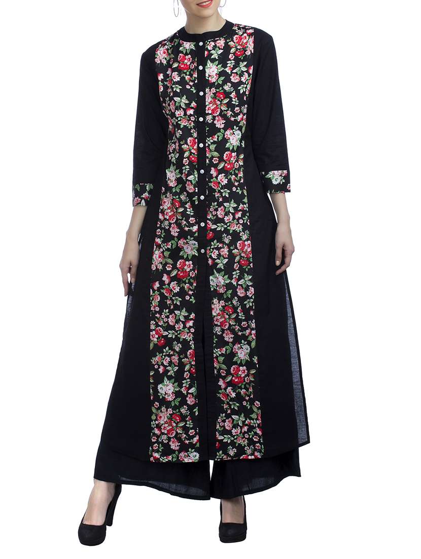 black cotton blend straight kurta