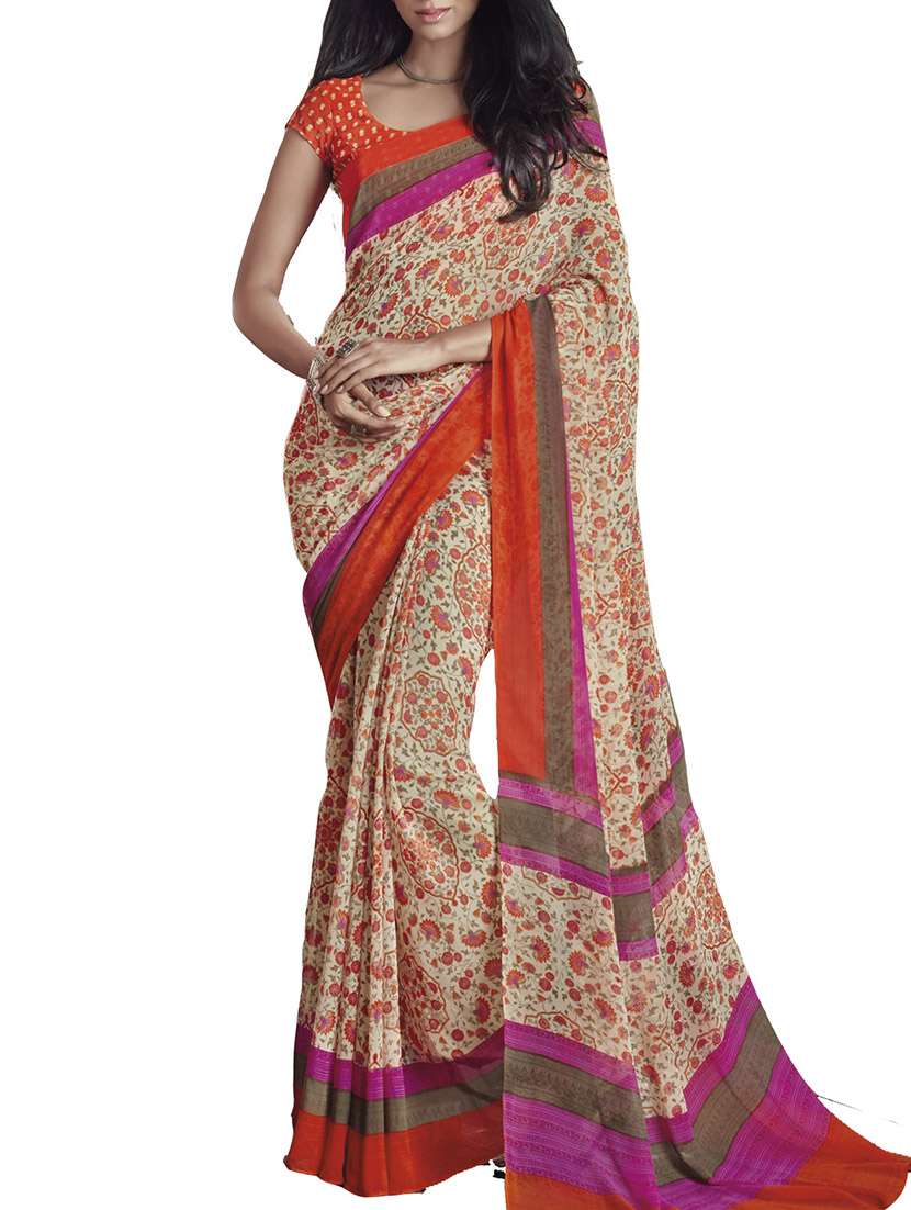 beige georgette printed saree