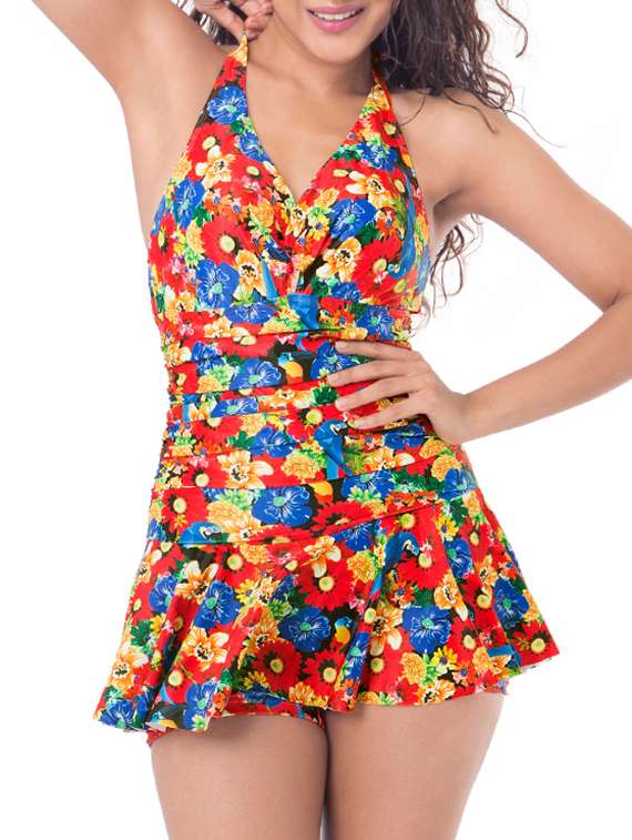multi colored floral nylon swimsuit