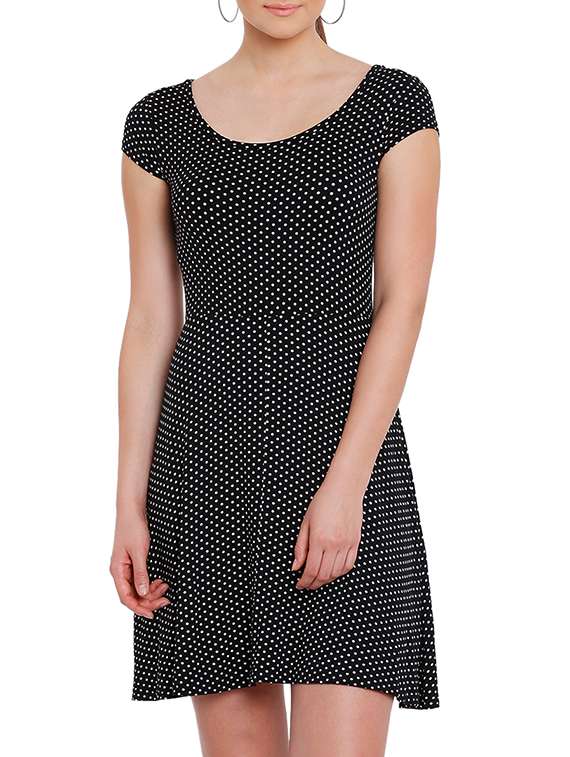 black jersey fit & flare dress