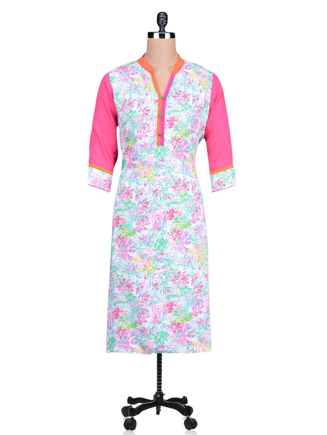 white floral printed rayon kurta