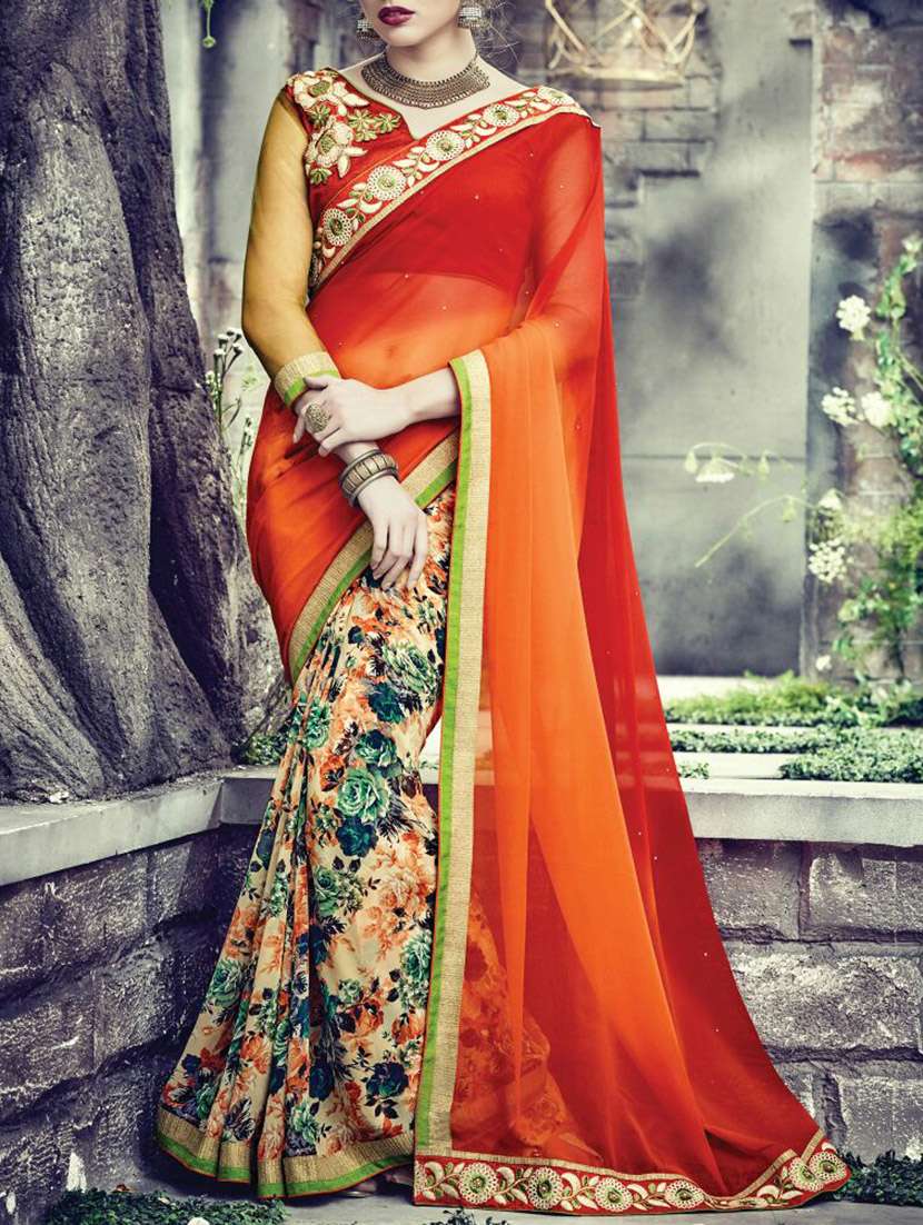 orange georgette saree