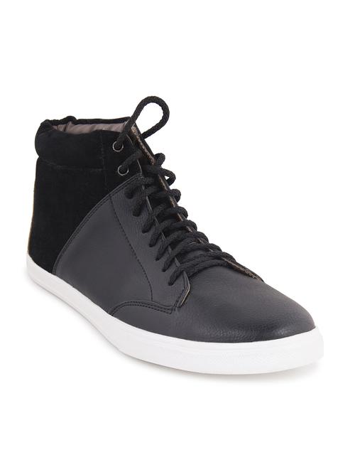 black and grey colour block faux leather lace up sneaker - 11577320 - Standard Image - 0