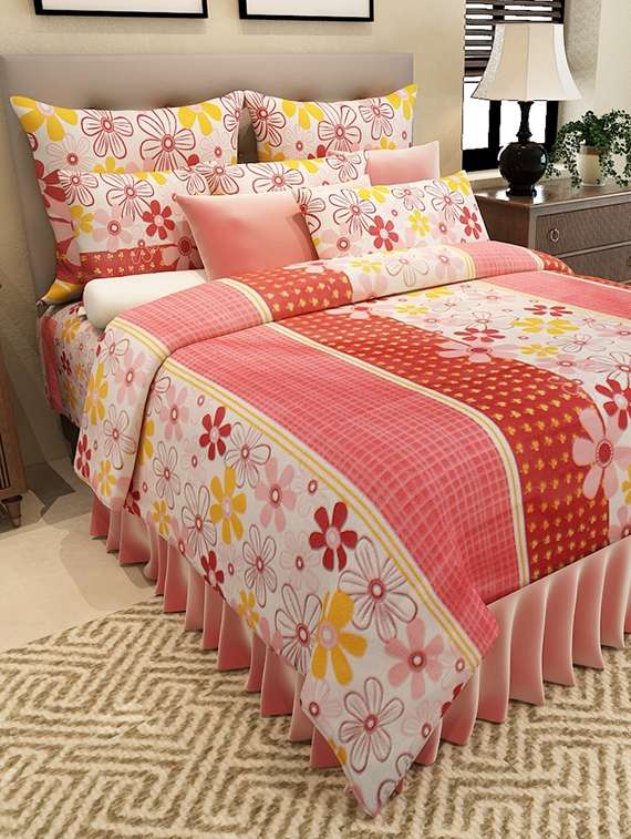 red cotton printed double bedsheet set