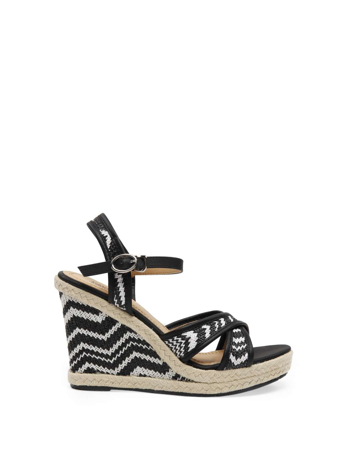 Buy online Black And White Chevron Pattern Wedge Sandals from