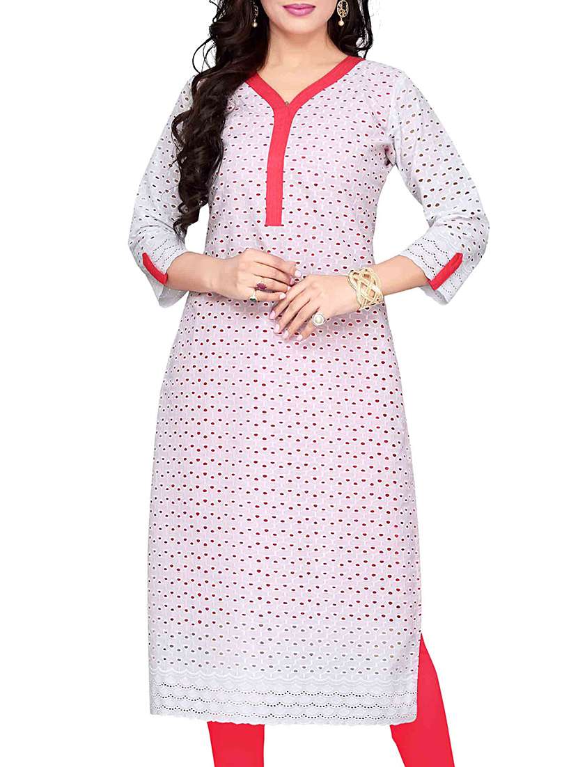 Buy online White Cotton Kurta from Kurta Kurtis for Women by Hakoba for