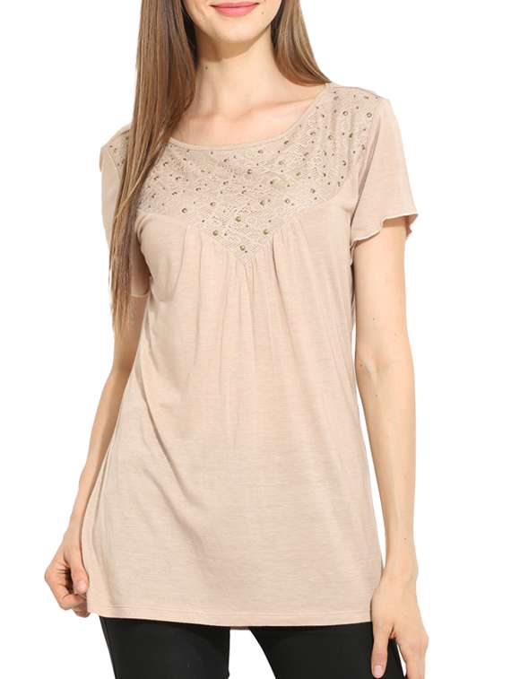 beige viscose embellished top