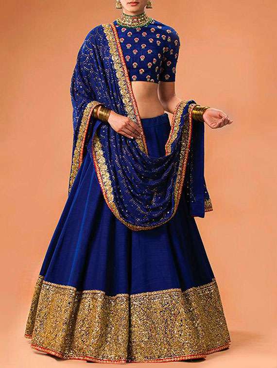 blue georgette embroidered lehenga