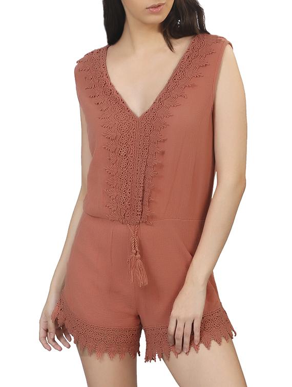 solid rust cotton romper - 11608346 -  Zoom Image - 0